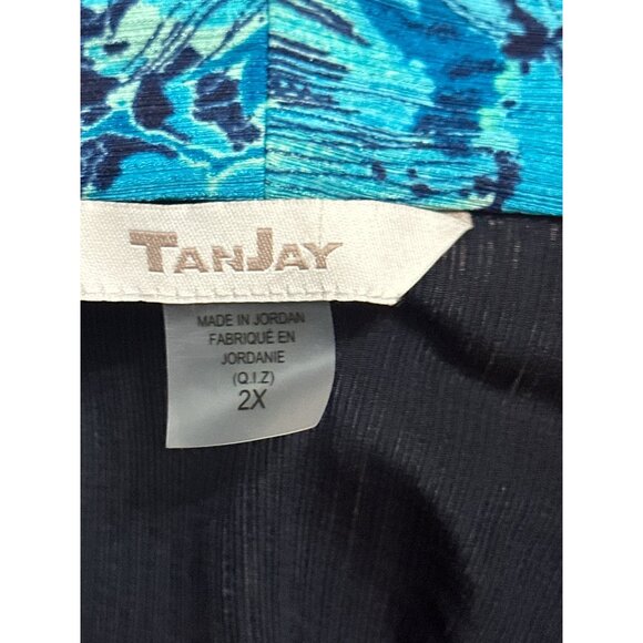 TanJay Size 2X Vintage Black Blue Abstract Trim Jacket Open Front Stretch Travel - Picture 6 of 8